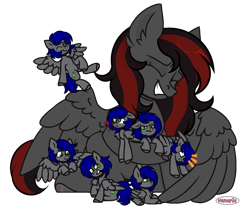 Size: 1931x1622 | Tagged: safe, artist:howie, imported from derpibooru, oc, oc:mb midnight breeze, oc:se solar eclipse, pegasus, cute, emotions, female, happy, hug, hugging a pony, macro, macro/micro, male, many many pony, mare, micro, pegasus oc, stallion