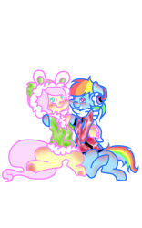 Size: 800x1280 | Tagged: safe, artist:fluttersdoodles, imported from derpibooru, fluttershy, rainbow dash, blushing, clothes, eyes closed, female, flutterdash, hoodie, lesbian, shipping, sitting