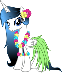 Size: 3952x4686 | Tagged: safe, artist:elsia-pony, imported from derpibooru, oc, oc only, oc:hula tialia, alicorn, pony, alicorn oc, female, flower, hawaiian flower in hair, horn, lei, simple background, solo, transparent background, wings