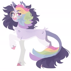 Size: 2048x2048 | Tagged: safe, artist:dejji_vuu, imported from derpibooru, oc, oc only, oc:friday (fizzlefer), pony, unicorn, glasses, leonine tail, raised hoof, round glasses, simple background, solo, tail, white background