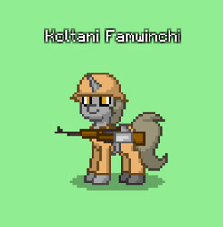 Size: 820x833 | Tagged: safe, imported from derpibooru, oc, oc only, oc:caltana formosa, oc:koltani famwinchi, unicorn, bolt action rifle, clothes, crystal curtain: world aflame, gun, horn, military, neighpon, rifle, type 99 arisaka, unicorn oc, weapon