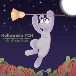 Size: 4000x4000 | Tagged: safe, artist:fizzlefer, imported from derpibooru, pony, broom, gradient background, moon, night, pumpkin, solo, stars, ych example, your character here