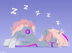 Size: 2500x1856 | Tagged: safe, artist:shelti, imported from derpibooru, oc, oc only, pony, unicorn, eyes closed, face down ass up, gradient background, gradient hooves, horn, onomatopoeia, sleeping, solo, sound effects, zzz