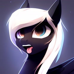 Size: 2048x2048 | Tagged: safe, editor:midnight breeze, imported from derpibooru, oc, oc:scorch snowflare, pegasus, pony, ai content, ai generated, cute, pegasus oc, salivating, simple background, solo, teeth, tongue out