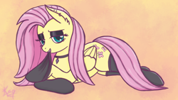 Size: 2560x1440 | Tagged: safe, artist:kirdim4ik, imported from derpibooru, fluttershy, pony, clothes, female, simple background, socks, solo, wallpaper