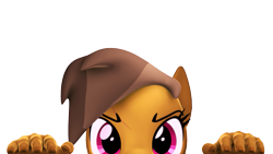 Size: 1031x580 | Tagged: safe, artist:seriff-pilcrow, imported from derpibooru, daring do, anthro, 3d, glare, looking at you, missing accessory, no source available, peeking, the fourth wall cannot save you