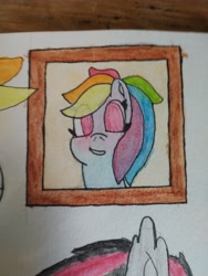 Size: 4608x3456 | Tagged: safe, artist:acid flask, imported from derpibooru, rainbow dash, 2d, art dump, border, drawing, female, frame, looking at you, mare, multicolored hair, paper, rainbow hair, sketch, sketch dump, smiling, smiling at you, solo, traditional art, watercolor painting