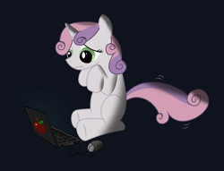 Size: 10200x7800 | Tagged: safe, artist:awesomeluna, imported from derpibooru, sweetie belle, pony, unicorn, computer, female, laptop computer, sad, solo