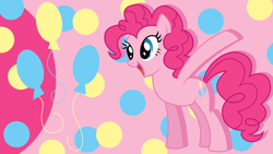 Size: 1920x1080 | Tagged: safe, artist:blackgryph0n, artist:kysss90, artist:princessmedley13, edit, imported from derpibooru, pinkie pie, earth pony, pony, cutie mark, female, mare, open mouth, open smile, polka dot background, polka dots, raised hoof, smiling, solo, wallpaper, wallpaper edit