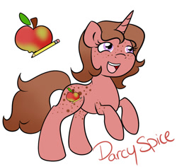 Size: 1024x967 | Tagged: safe, artist:fairiegirl101, imported from derpibooru, oc, oc only, oc:darcy spice, pony, unicorn, female, freckles, horn, simple background, unicorn oc, white background