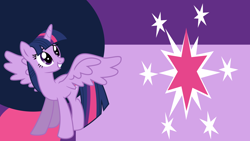 Size: 1920x1080 | Tagged: safe, artist:kamyk962, artist:kysss90, artist:princessmedley13, edit, imported from derpibooru, twilight sparkle, alicorn, pony, abstract background, cutie mark, female, looking up, mare, smiling, solo, spread wings, twilight sparkle (alicorn), wallpaper, wallpaper edit, wings