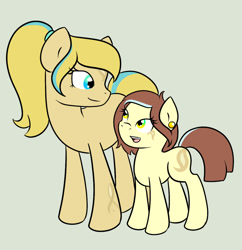 Size: 1024x1057 | Tagged: safe, artist:fairiegirl101, imported from derpibooru, oc, oc only, oc:misty wave, oc:sandy shoals, earth pony, pony, duo, earth pony oc, female, siblings, simple background, sisters