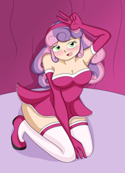 Size: 1024x1416 | Tagged: safe, artist:fairiegirl101, imported from derpibooru, sweetie belle, human, breasts, busty sweetie belle, clothes, dress, female, humanized, older, older sweetie belle, solo