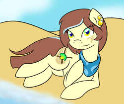 Size: 1140x955 | Tagged: safe, artist:fairiegirl101, imported from derpibooru, oc, oc only, oc:sandy shoals, earth pony, pony, beach, earth pony oc, female, ocean, solo, water