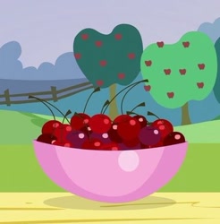 Size: 384x391 | Tagged: safe, imported from derpibooru, screencap, apple, apple tree, berry, bowl, cropped, episode needed, food, fruit, no pony, tree