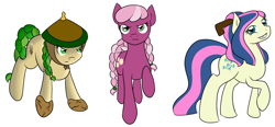 Size: 2312x1077 | Tagged: safe, artist:fairiegirl101, imported from derpibooru, bon bon, cheerilee, sweetie drops, crystal pony, earth pony, pony, alternate hairstyle, avatar the last airbender, crossover, dai li, female, simple background, trio, white background