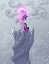 Size: 2550x3300 | Tagged: safe, artist:mistylake, imported from derpibooru, twilight sparkle, pony, unicorn, cloud, cloudy, glowing, glowing horn, horn, snow, snowfall, unicorn twilight