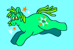 Size: 1316x900 | Tagged: safe, artist:msponies, imported from derpibooru, whoa nelly, pony, unicorn, fat, februpony, female, g4, light blue background, looking back, mare, ms paint, open mouth, open smile, simple background, smiling, solo, stars, tail, yellow sclera