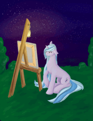 Size: 591x764 | Tagged: safe, artist:mistylake, imported from derpibooru, oc, oc only, oc:lamp light, pony, unicorn, animated, easel, female, horn, night, shooting star, solo, unicorn oc