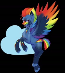 Size: 1440x1630 | Tagged: safe, artist:shackle_moon, imported from derpibooru, part of a set, rainbow dash, pegasus, pony, black background, cloud, colored muzzle, colored wings, redesign, scar, simple background, solo, spread wings, wings