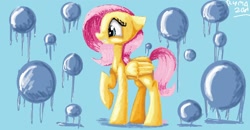 Size: 1228x638 | Tagged: safe, artist:ryma2001, imported from derpibooru, fluttershy, pegasus, pony, bubble, female, solo