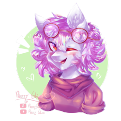 Size: 2450x2447 | Tagged: safe, artist:prettyshinegp, imported from derpibooru, oc, oc only, anthro, earth pony, bust, ear fluff, earth pony oc, female, goggles, one eye closed, smiling, solo, wink