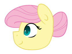Size: 400x302 | Tagged: safe, artist:fluttershydaily, imported from derpibooru, fluttershy, pony, alternate hairstyle, bun hairstyle, female, head, mare, profile, simple background, smiling, solo, transparent background
