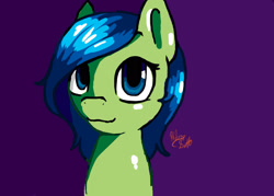 Size: 2100x1500 | Tagged: safe, artist:minckies, imported from derpibooru, oc, oc only, earth pony, pony, earth pony oc, female, mare, purple background, signature, simple background, solo