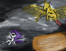 Size: 893x693 | Tagged: safe, artist:obsequiosity, imported from derpibooru, rarity, pony, unicorn, fanfic:the flight of the alicorn, fanfic art, female, ocean, rain, water