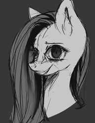 Size: 2153x2786 | Tagged: safe, artist:minckies, imported from derpibooru, pinkie pie, earth pony, pony, bust, dark background, female, grayscale, mare, monochrome, pinkamena diane pie, smiling, solo