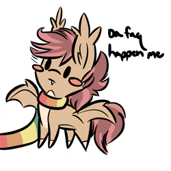 Size: 2000x2000 | Tagged: safe, artist:emberslament, derpibooru exclusive, imported from derpibooru, oc, oc only, oc:pitch pine, bat pony, changeling, blush sticker, blushing, clothes, cute, digital art, ear fluff, male, missing cutie mark, scarf, simple background, solo, stallion, striped scarf, text, transparent background, two toned mane