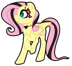 Size: 400x370 | Tagged: safe, artist:fluttershydaily, imported from derpibooru, fluttershy, pegasus, pony, choker, emoshy, female, mare, raised hoof, simple background, standing, striped mane, transparent background