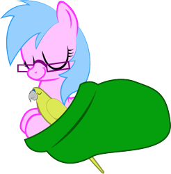 Size: 507x516 | Tagged: safe, artist:sarahstudios11, imported from derpibooru, oc, oc only, oc:artie brush, oc:colby, bird, parrot, pegasus, blanket, cuddling, pegasus oc, simple background, sleeping