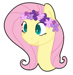 Size: 400x408 | Tagged: safe, artist:fluttershydaily, imported from derpibooru, fluttershy, floral head wreath, flower, simple background, smiling, solo, transparent background, wreath