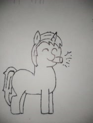 Size: 3120x4160 | Tagged: safe, artist:valuable ashes, imported from derpibooru, oc, oc:technical writings, pony, unicorn, blank flank, happy, solo, traditional art