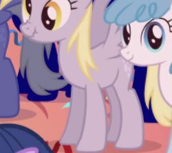 Size: 324x289 | Tagged: safe, imported from derpibooru, screencap, derpy hooves, pegasus, pony, friendship is magic, background character, background pony, cropped, derp, female, mare, scrunchy face, solo focus, spread wings, wings