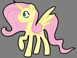 Size: 400x302 | Tagged: safe, artist:fluttershydaily, imported from derpibooru, fluttershy, alicorn, alicornified, fluttercorn, folded wings, gray background, race swap, raised hoof, simple background, smiling, wings