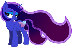 Size: 9000x5946 | Tagged: safe, artist:laszlvfx, artist:starshade, edit, imported from derpibooru, vector edit, princess luna, alicorn, pony, absurd resolution, alternate hairstyle, base used, bedroom eyes, colored wings, cute, eyelashes, eyeshadow, female, high res, makeup, mare, missing accessory, multicolored mane, multicolored wings, simple background, smiling, solo, transparent background, vector, wings, younger