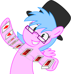 Size: 586x612 | Tagged: safe, artist:sarahstudios11, imported from derpibooru, oc, oc only, pegasus, pony, glasses, hat, pegasus oc, playing card, smiling, solo, vector