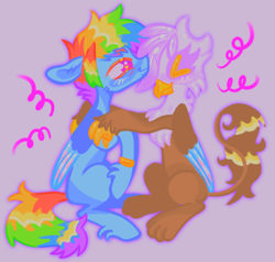 Size: 1280x1221 | Tagged: safe, artist:webkinzworldz, imported from derpibooru, gilda, rainbow dash, griffon, pegasus, pony, alternate hairstyle, couple, duo, eyestrain warning, gay, gender headcanon, gildash, jewelry, male, married couple, pride, pride flag, ring, shipping, stubble, trans male, transgender, transgender pride flag, wedding ring