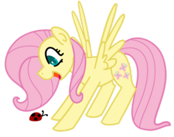 Size: 400x314 | Tagged: safe, artist:fluttershydaily, imported from derpibooru, fluttershy, insect, ladybug, excited, simple background, smiling, spread wings, transparent background, wings