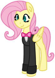 Size: 400x563 | Tagged: safe, artist:fluttershydaily, imported from derpibooru, fluttershy, bowtie, simple background, smiling, standing, tailcoat, transparent background