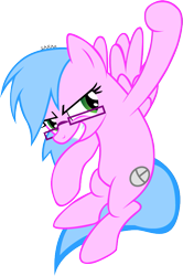 Size: 537x810 | Tagged: safe, artist:sarahstudios11, imported from derpibooru, oc, oc only, oc:artie brush, pegasus, colored, flat colors, glasses, pegasus oc, raised hoof, solo, spread wings, vector, wings