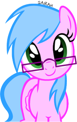 Size: 236x372 | Tagged: safe, artist:sarahstudios11, imported from derpibooru, oc, oc only, oc:artie brush, pegasus, pony, colored, female, flat colors, glasses, mare, smiling, solo, vector