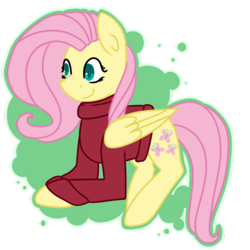 Size: 400x400 | Tagged: safe, artist:fluttershydaily, imported from derpibooru, fluttershy, clothes, lying down, prone, simple background, smiling, sweater, sweatershy, transparent background