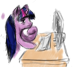 Size: 546x492 | Tagged: safe, artist:obsequiosity, imported from derpibooru, twilight sparkle, pony, computer, female, simple background, solo, white background