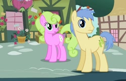 Size: 612x393 | Tagged: safe, imported from derpibooru, screencap, daisy, flower wishes, goldengrape, sir colton vines iii, earth pony, pony, the mysterious mare do well, female, male, mare, stallion