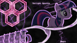 Size: 1920x1080 | Tagged: artist needed, safe, artist:ancientkale, artist:forgotten5p1rit, edit, imported from derpibooru, twilight sparkle, pony, unicorn, abstract background, female, hexagon, looking sideways, mare, name, smiling, solo, sparkles, swirls, unicorn twilight, wallpaper, wallpaper edit