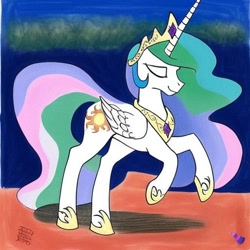 Size: 512x512 | Tagged: safe, imported from derpibooru, princess celestia, alicorn, pony, ai content, ai generated, eyes closed, female, mare, pastel, rearing, solo