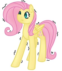 Size: 400x456 | Tagged: safe, artist:fluttershydaily, imported from derpibooru, fluttershy, shaking, simple background, standing, tilde, white background